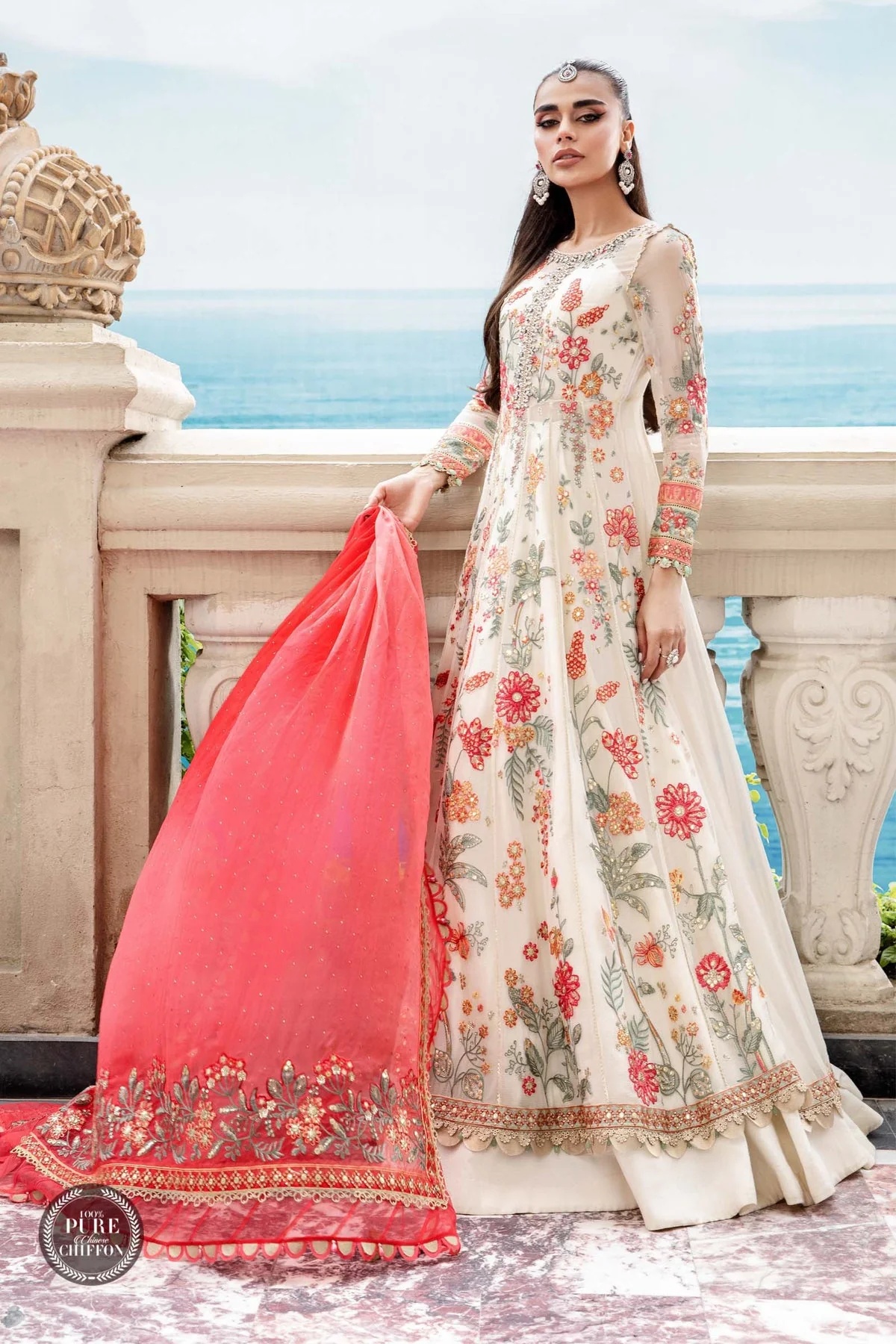MPC-23-106 Cloud White Floral pakistani fashion outfit in white tones.
